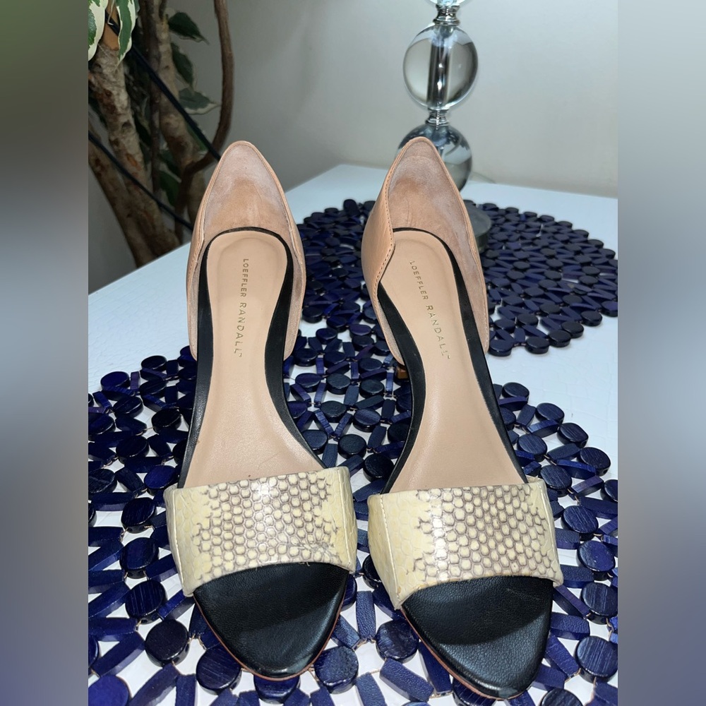 Loeffler Randall charlotte d orsay pump buff Snake skin heels size 9.5